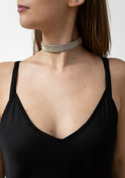 Crystal and Ball Chain Detail Cashmere Choker