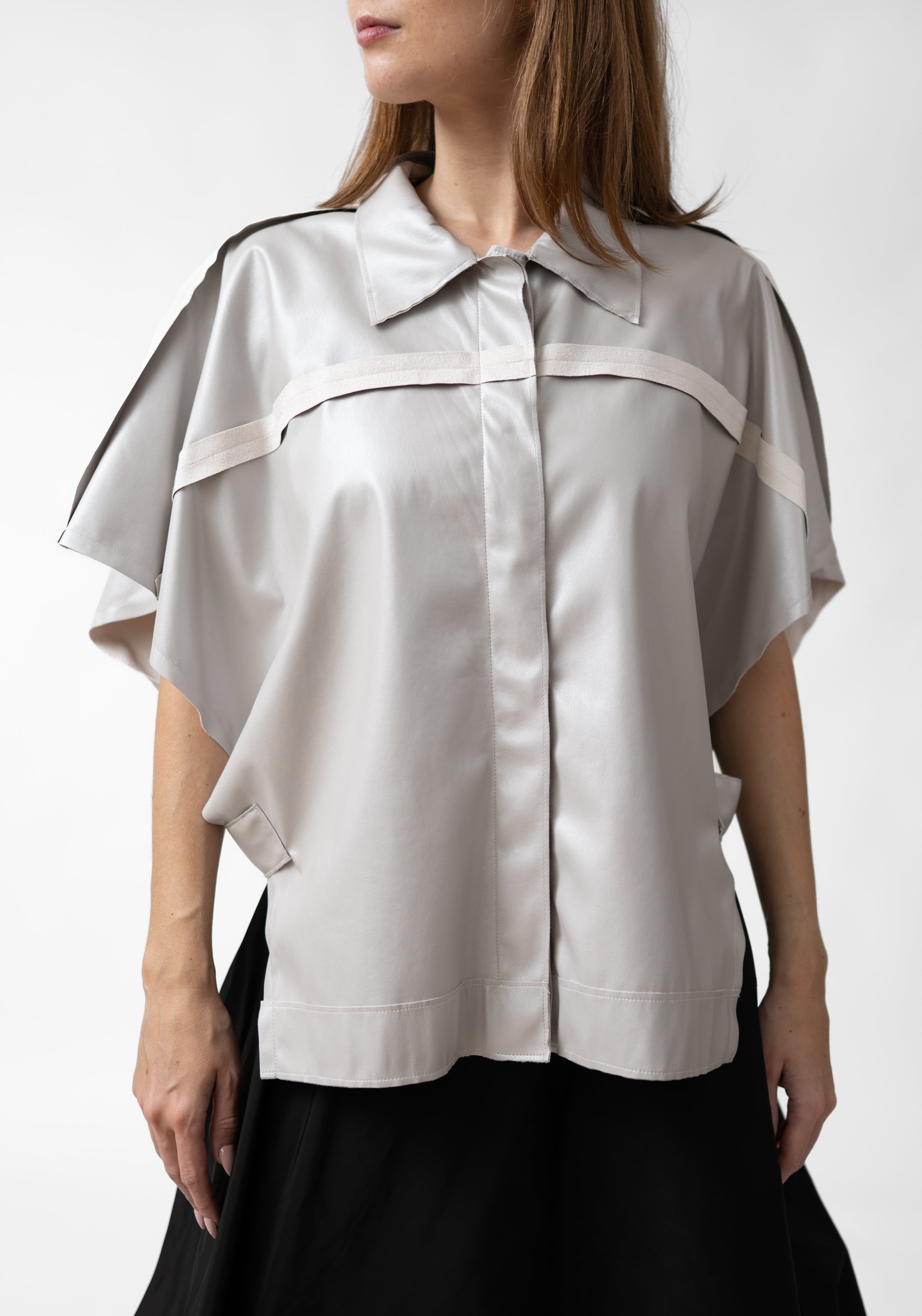 Faux Leather Vented Crop Sleeve Jacket