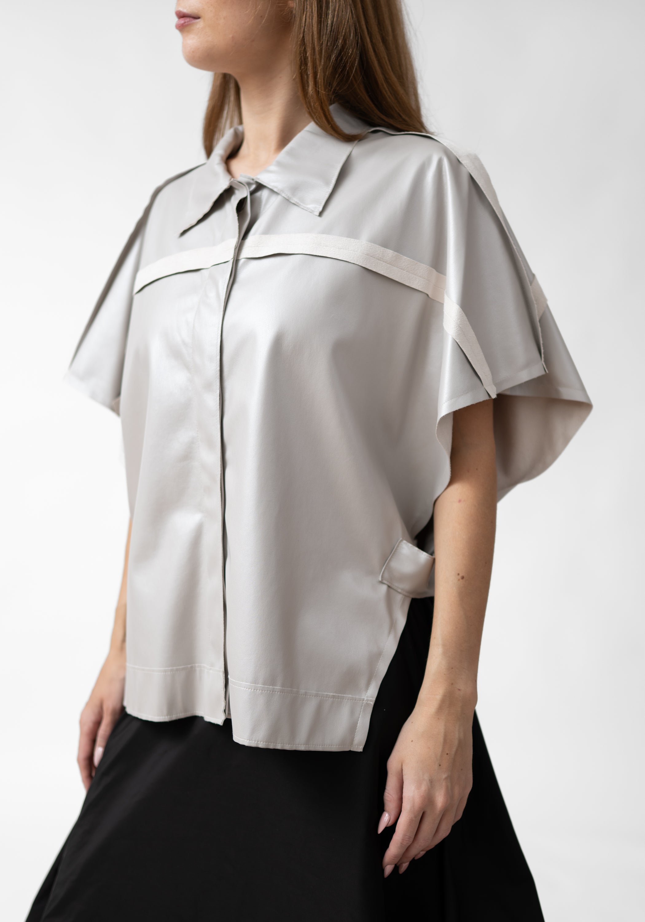 Faux Leather Vented Crop Sleeve Jacket