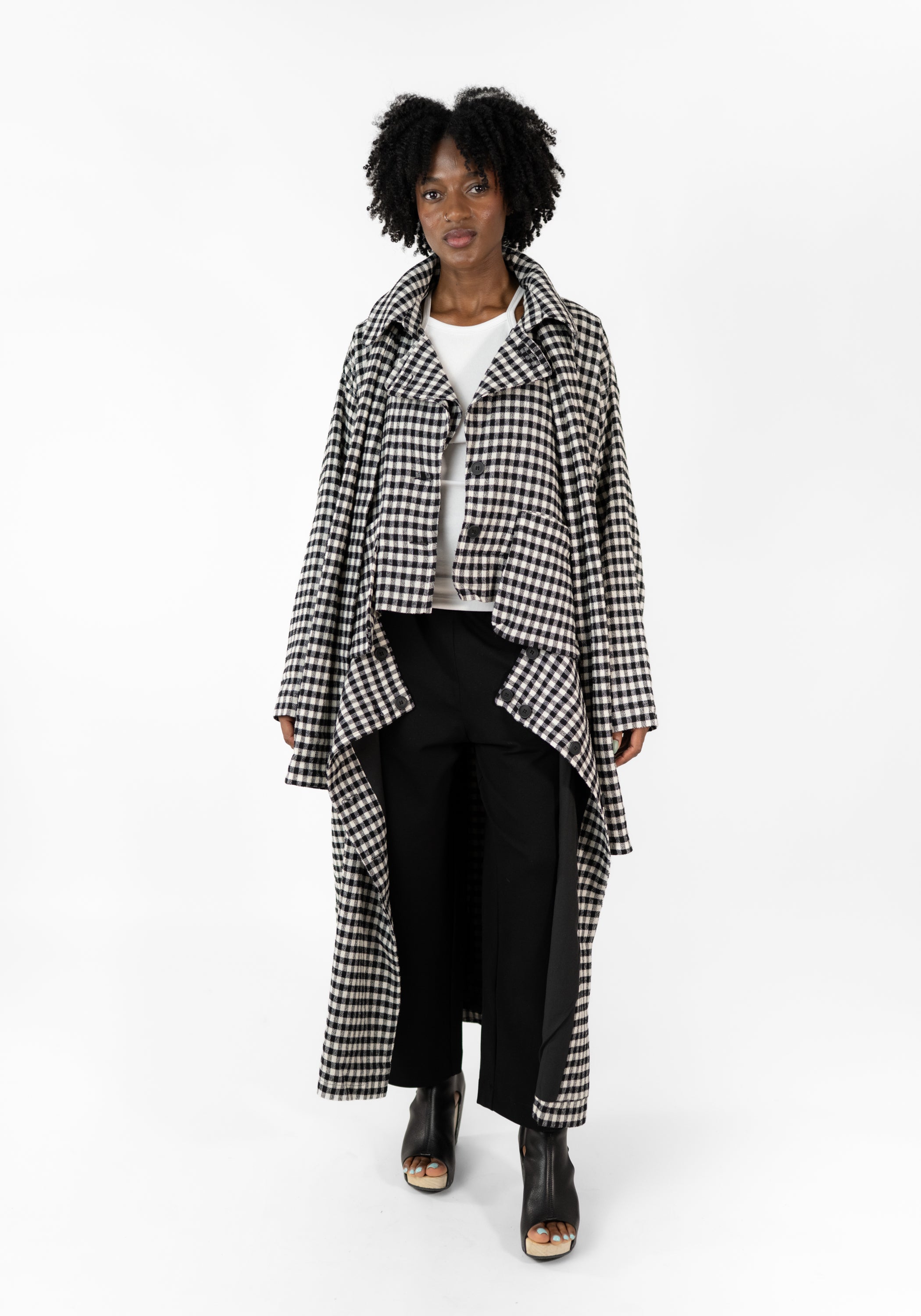 Oversized Transformable Wool Blend Checked Jacket