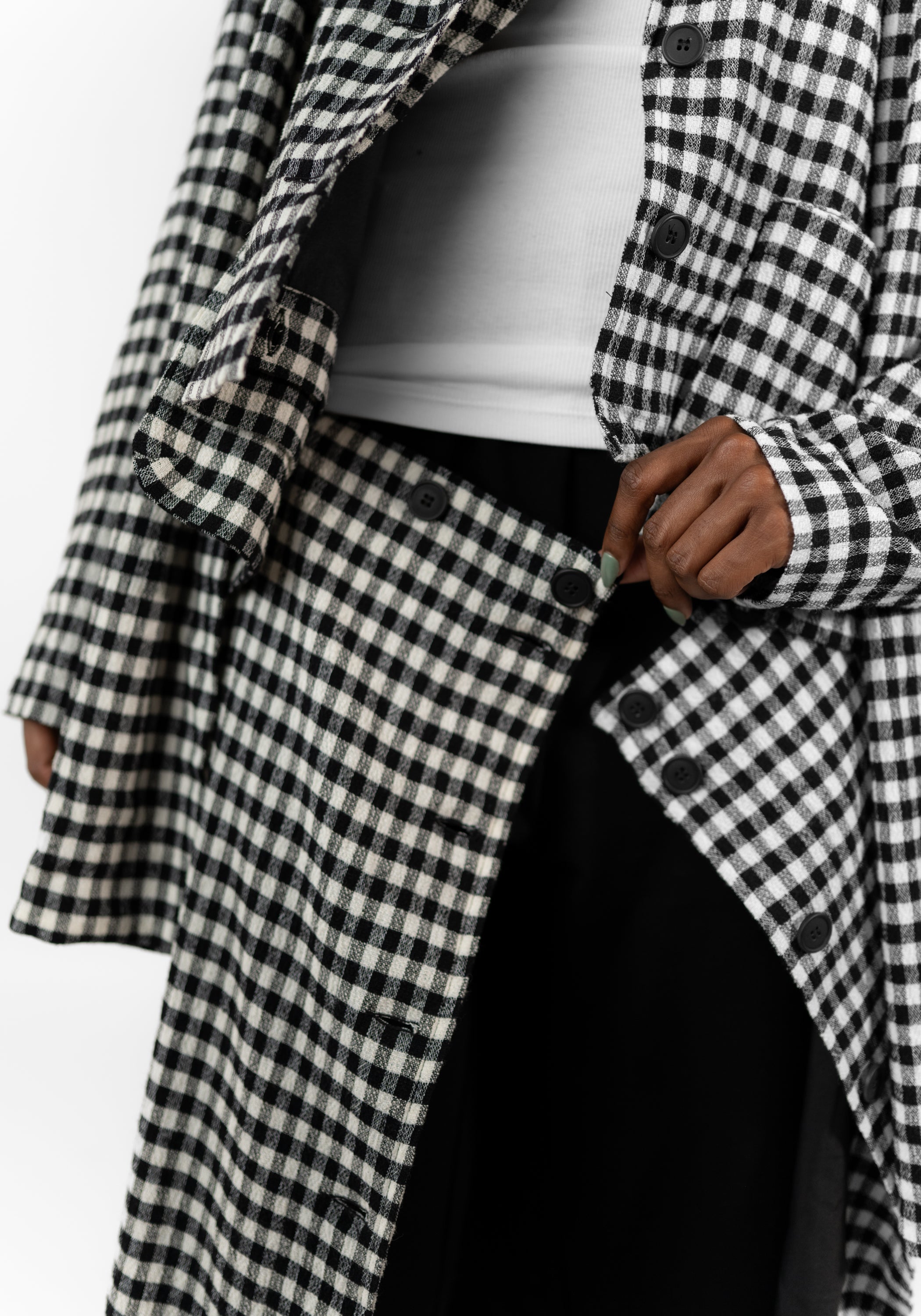 Oversized Transformable Wool Blend Checked Jacket