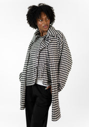 Oversized Transformable Wool Blend Checked Jacket