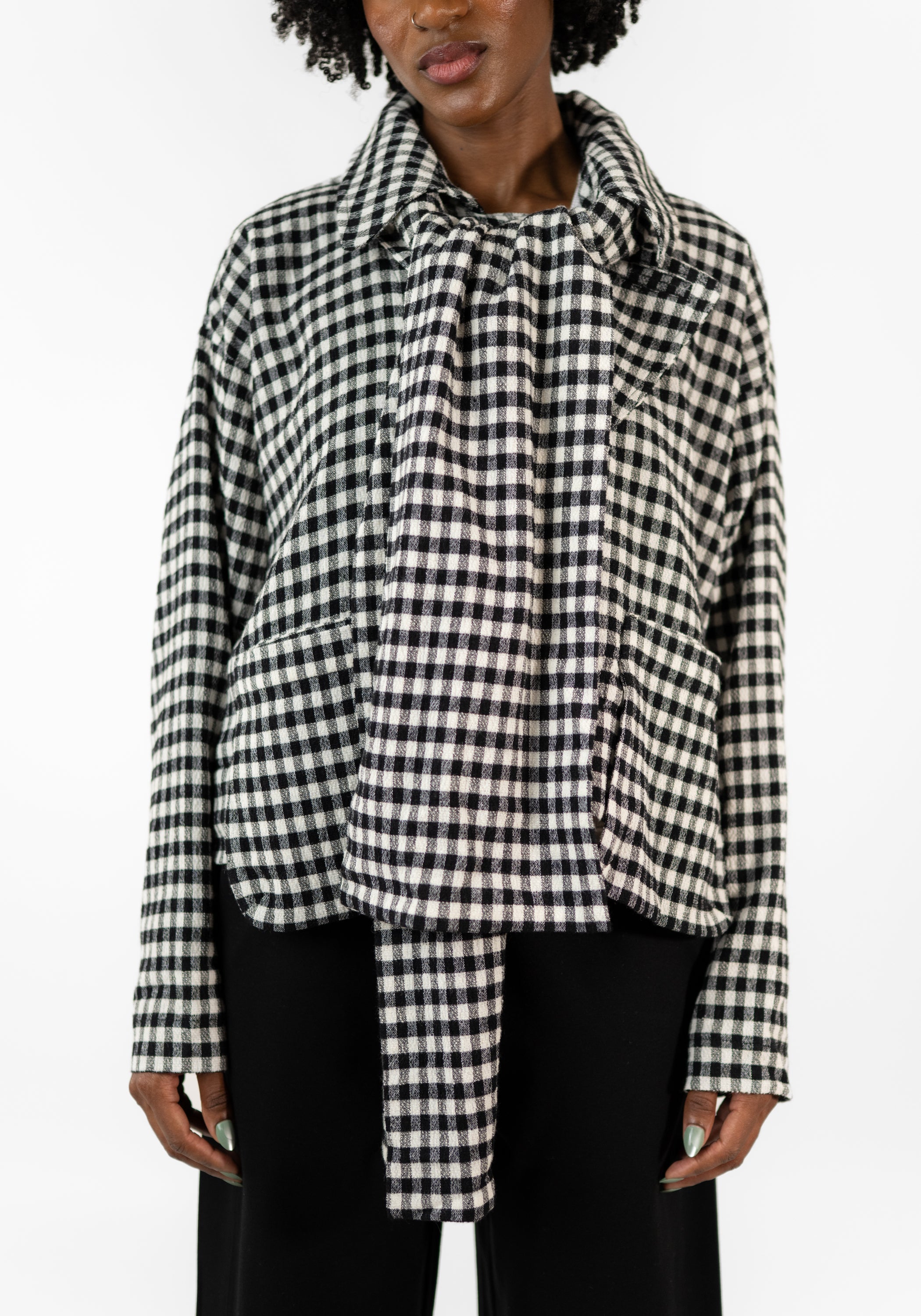 Oversized Transformable Wool Blend Checked Jacket