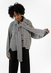 Oversized Transformable Wool Blend Checked Jacket