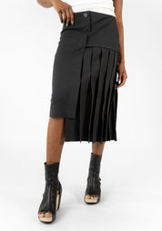 Pleat Detail Stretch Midi Skirt