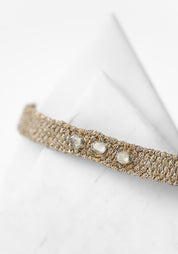 Gold Plated Woven Gold and Silver Tone Polki Diamond Bracelet