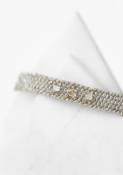 Gold Plated Woven Silver Tone Polki Diamond Bracelet