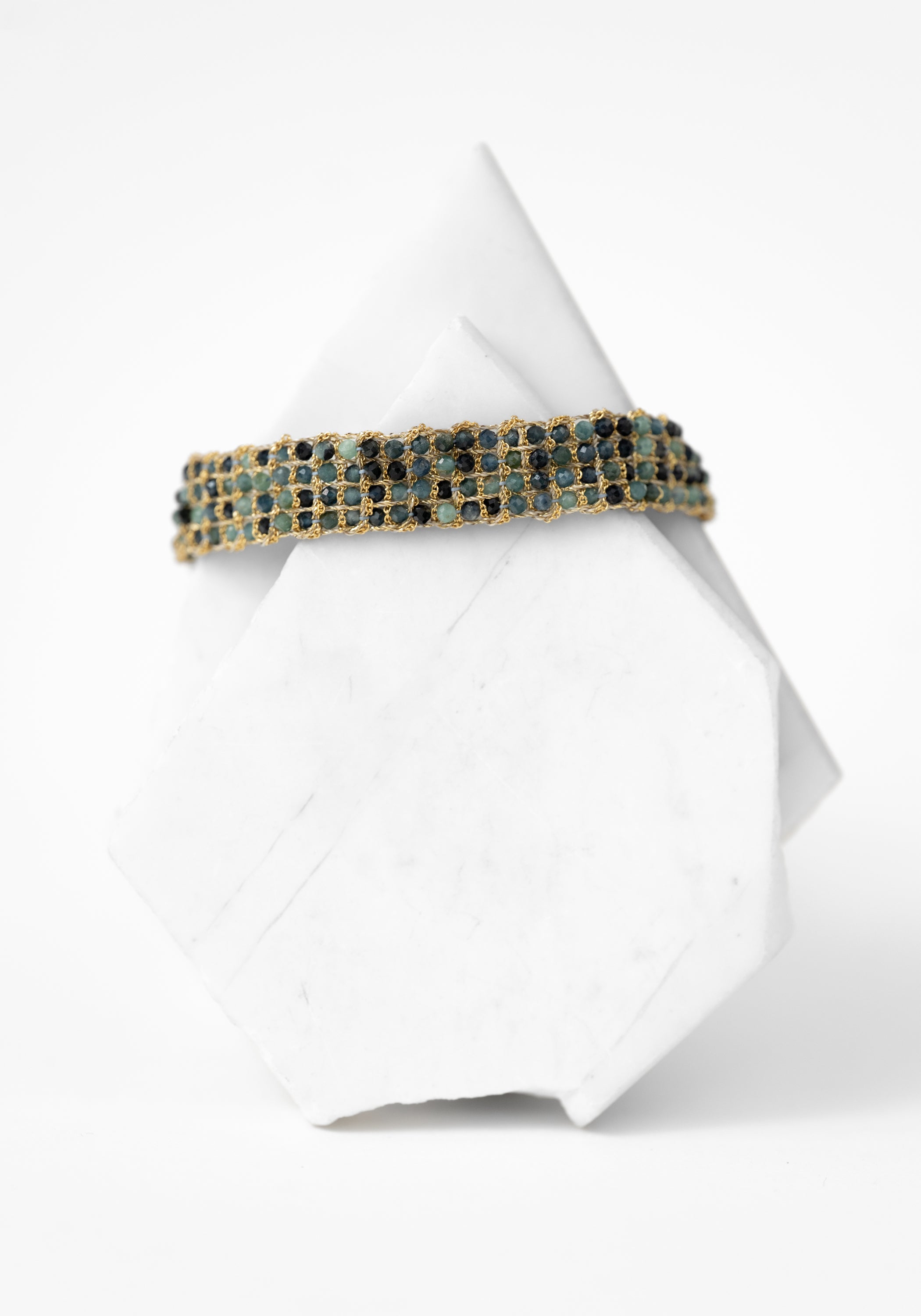 Gold Plated Woven Green Tourmaline Bracelet