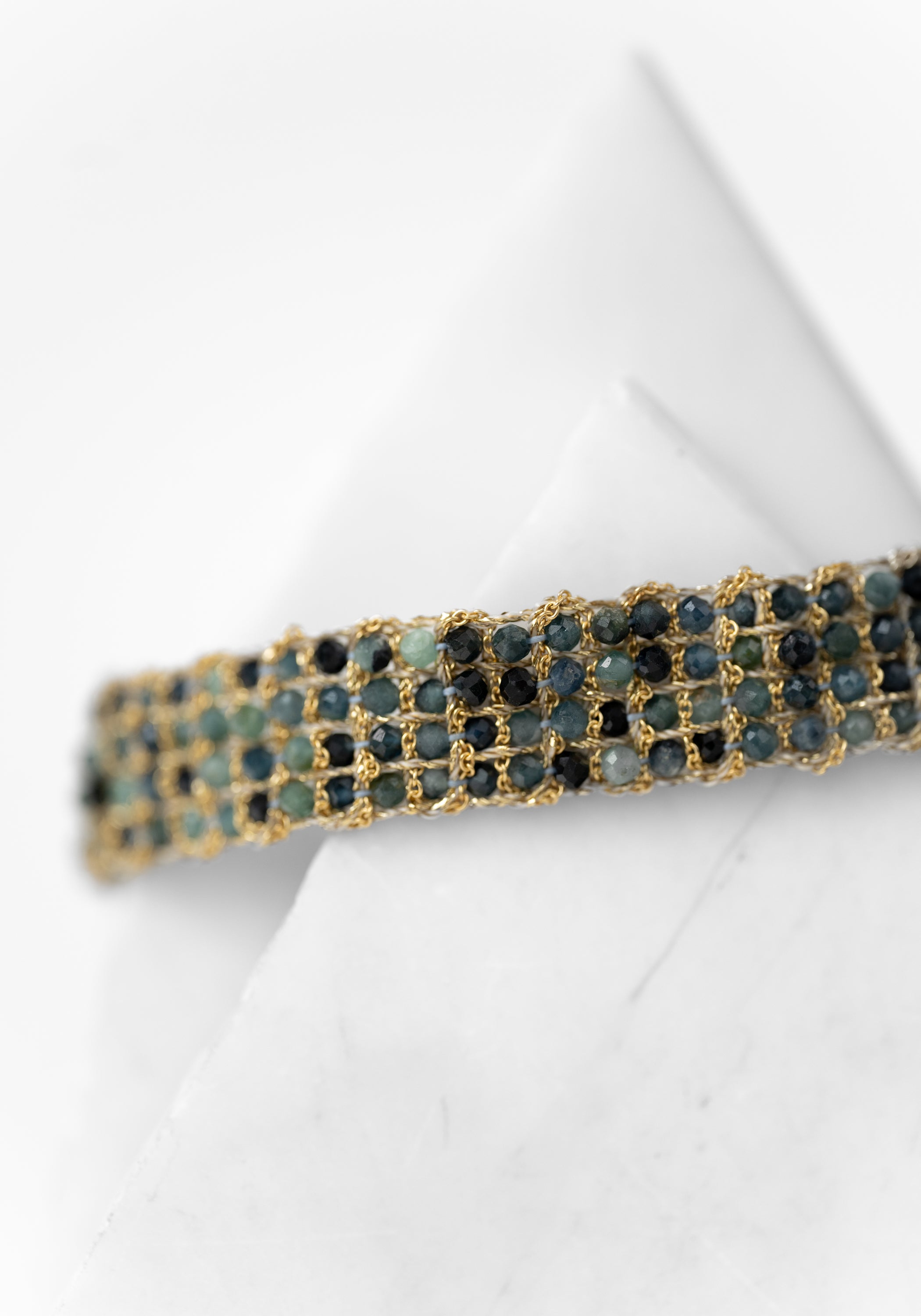 Gold Plated Woven Green Tourmaline Bracelet