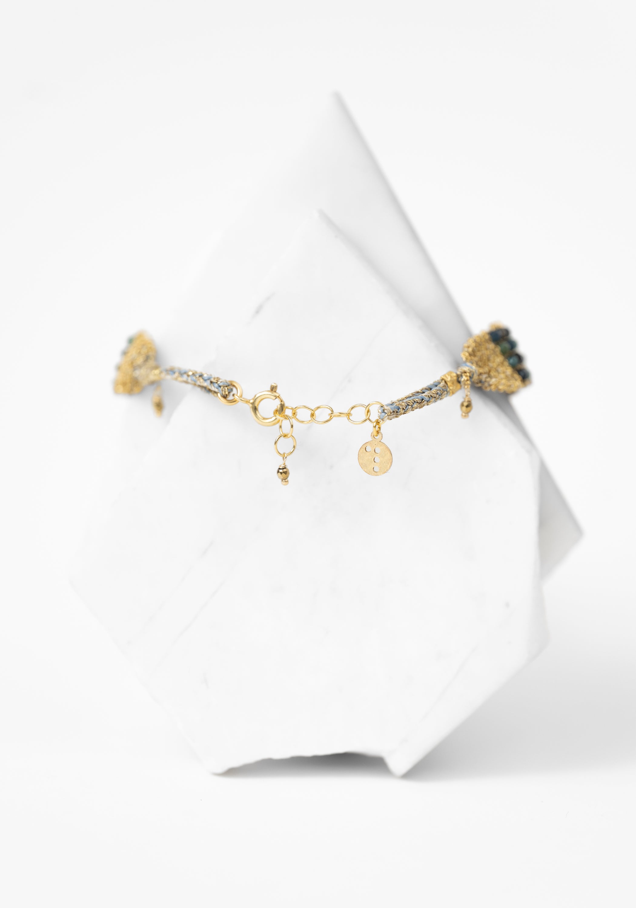 Gold Plated Woven Green Tourmaline Bracelet