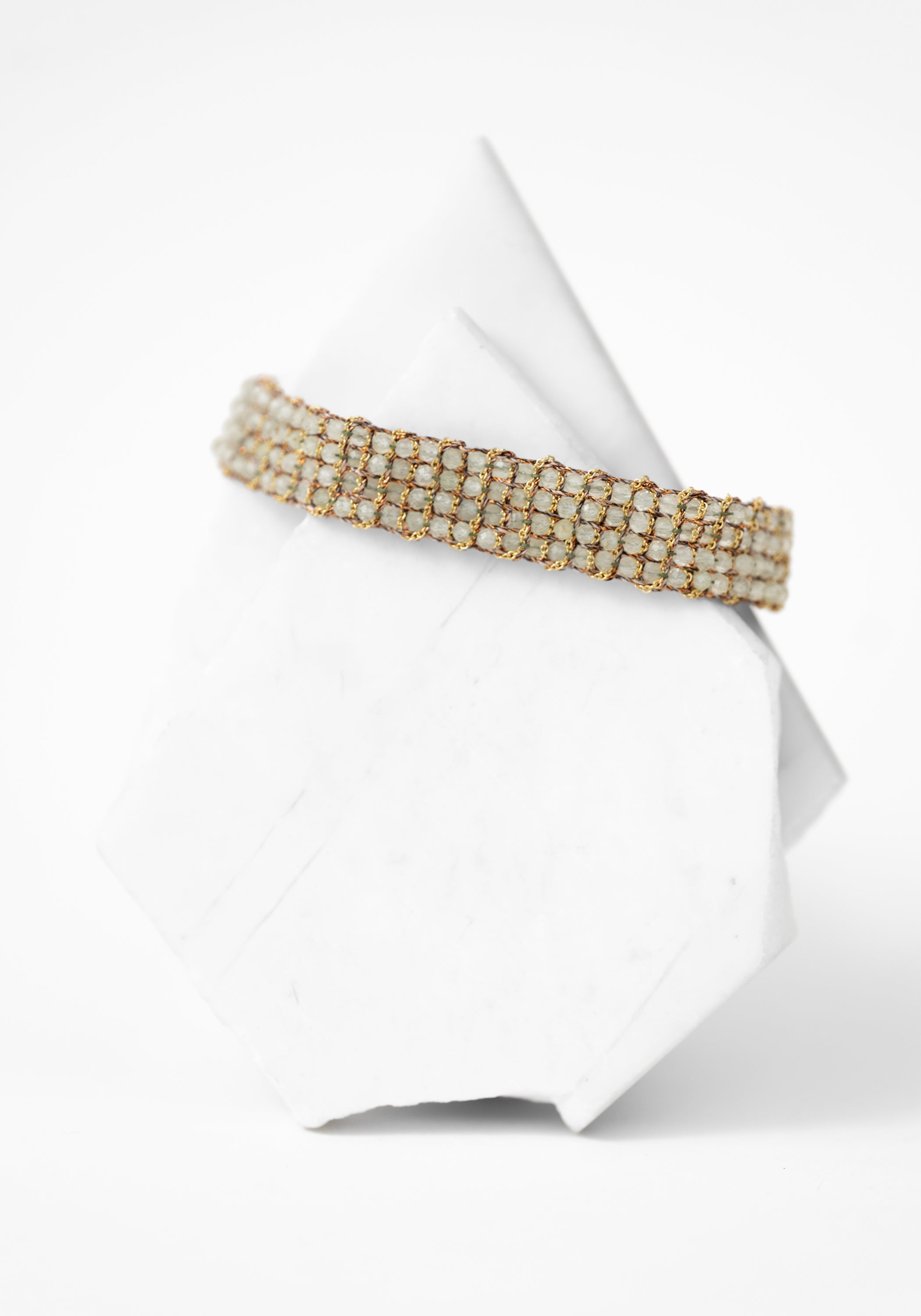 Gold Plated Woven Prehnite Bracelet