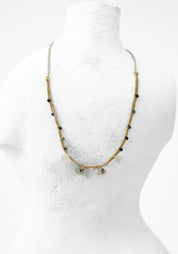 Gold Plated Tourmaline, Kyanite, and Chalcedony Woven Necklace