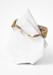 Gold Plated Woven Strawberry Quartz and Pink Tourmaline Bracelet