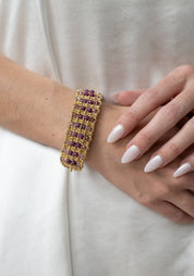 Gold Plated Woven Strawberry Quartz and Pink Tourmaline Bracelet