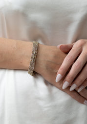 Gold Plated Woven Gold and Silver Tone Polki Diamond Bracelet