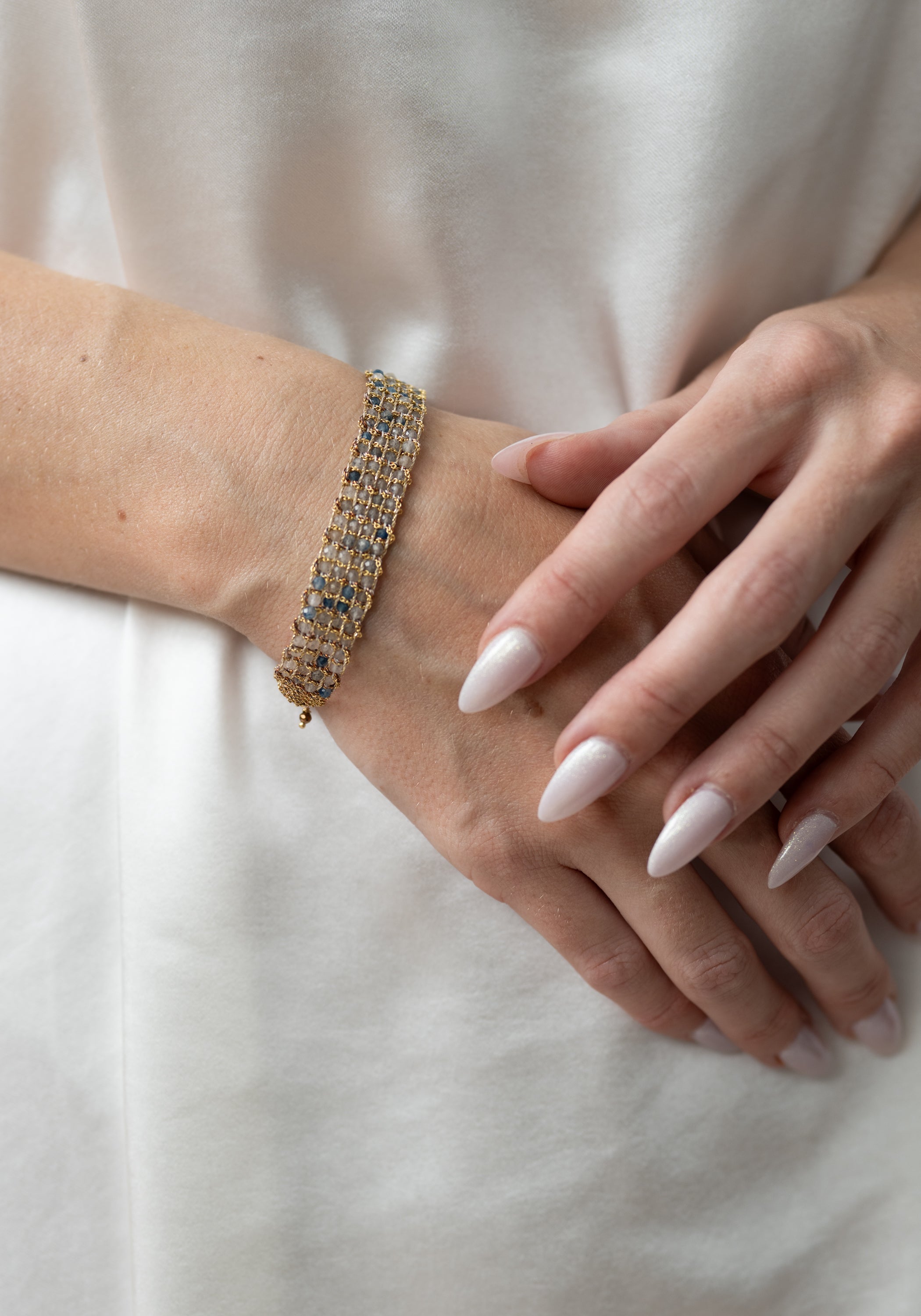 Gold Plated Woven Blueberry Jasper Bracelet
