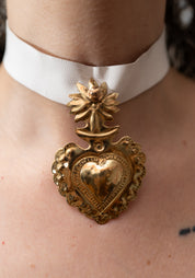 Brass Exvoto Heart Leather Choker