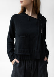 Asymmetric Zip Front Hooded Knit Cardigan - December Thieves