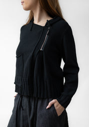 Asymmetric Zip Front Hooded Knit Cardigan - December Thieves