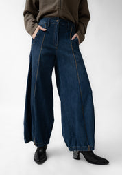 Gathered Hem Wide Leg Denim Pants - December Thieves