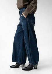 Gathered Hem Wide Leg Denim Pants - December Thieves