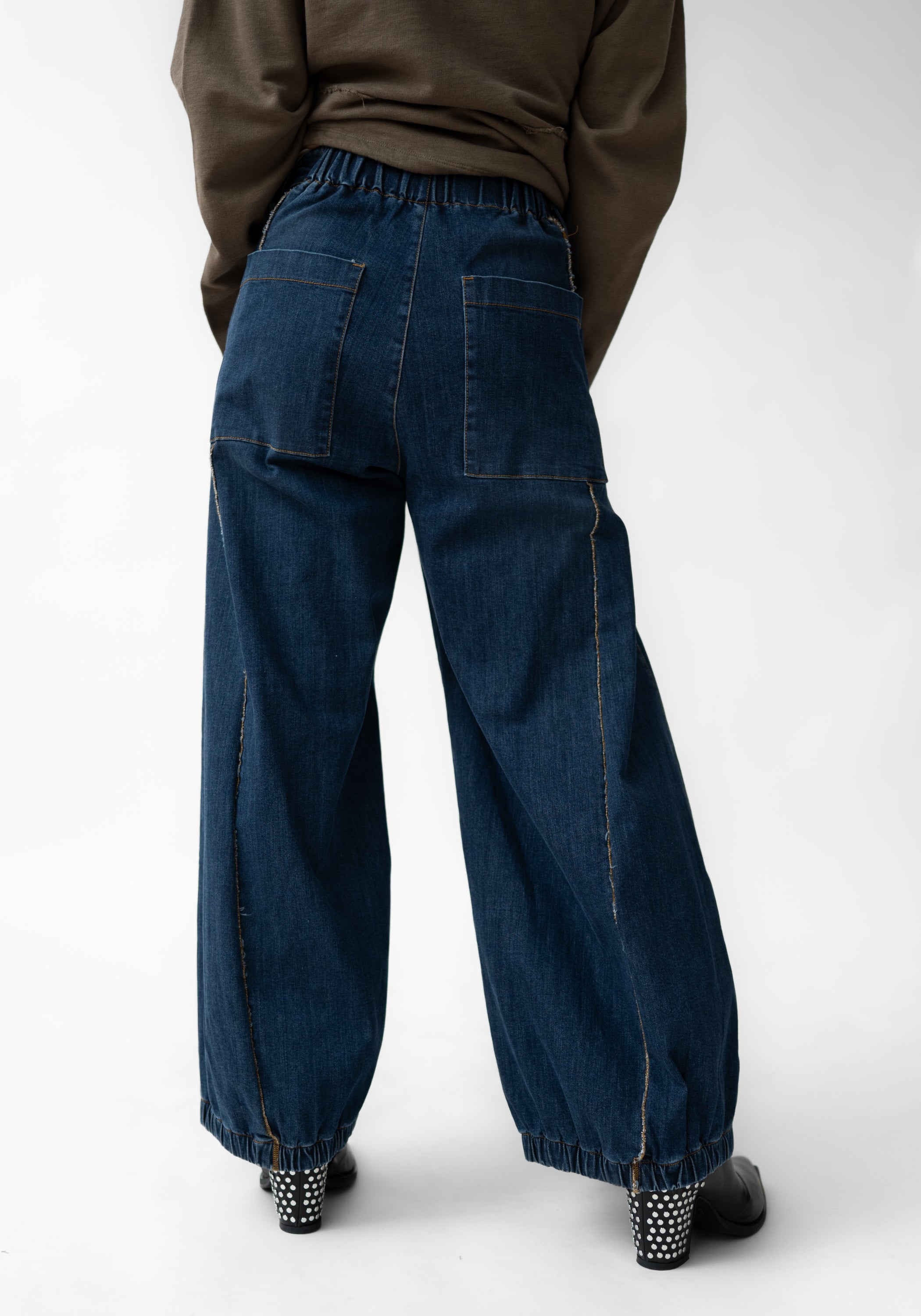 Gathered Hem Wide Leg Denim Pants - December Thieves