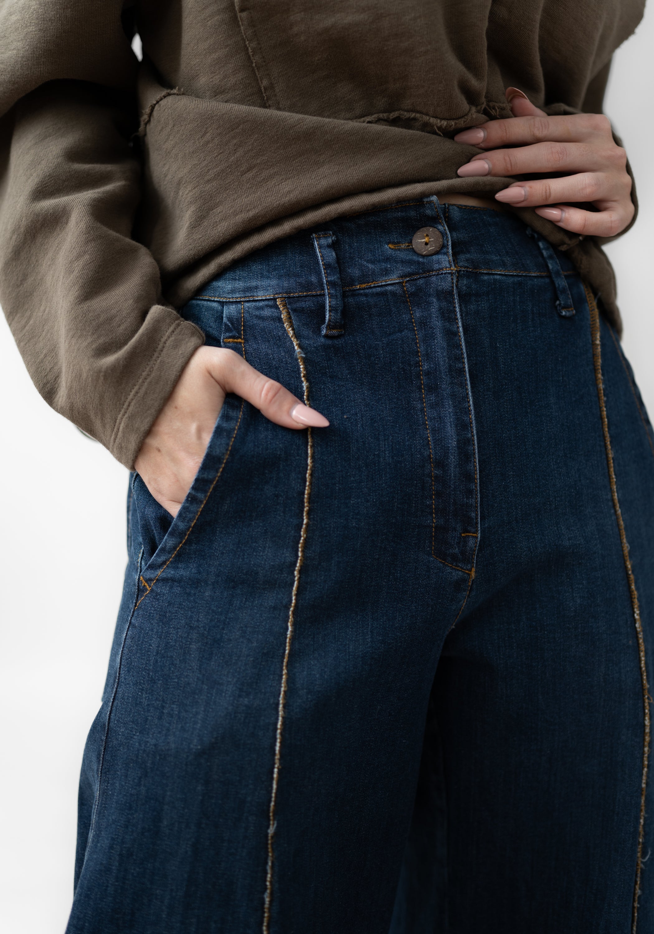 Gathered Hem Wide Leg Denim Pants - December Thieves