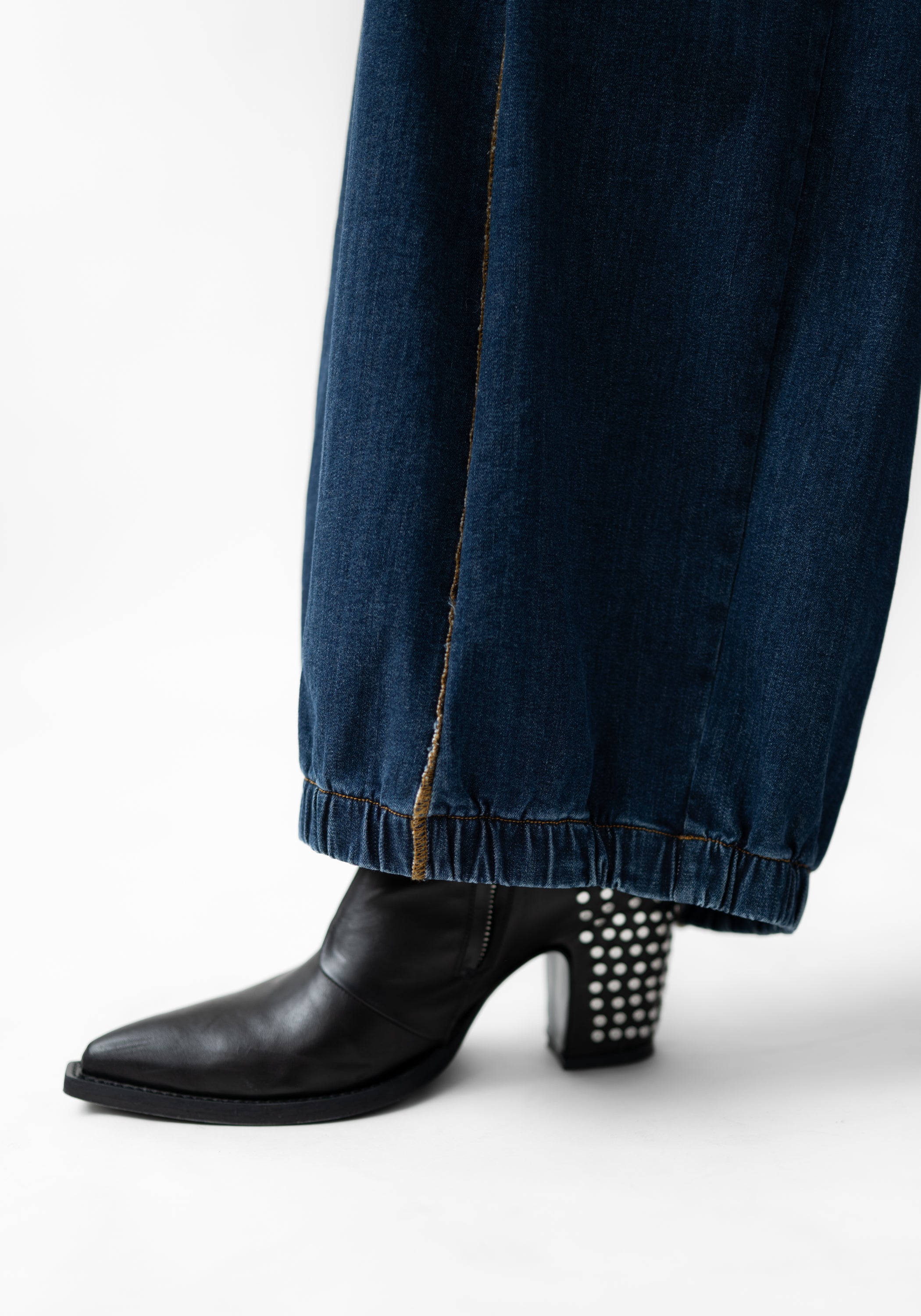 Gathered Hem Wide Leg Denim Pants - December Thieves
