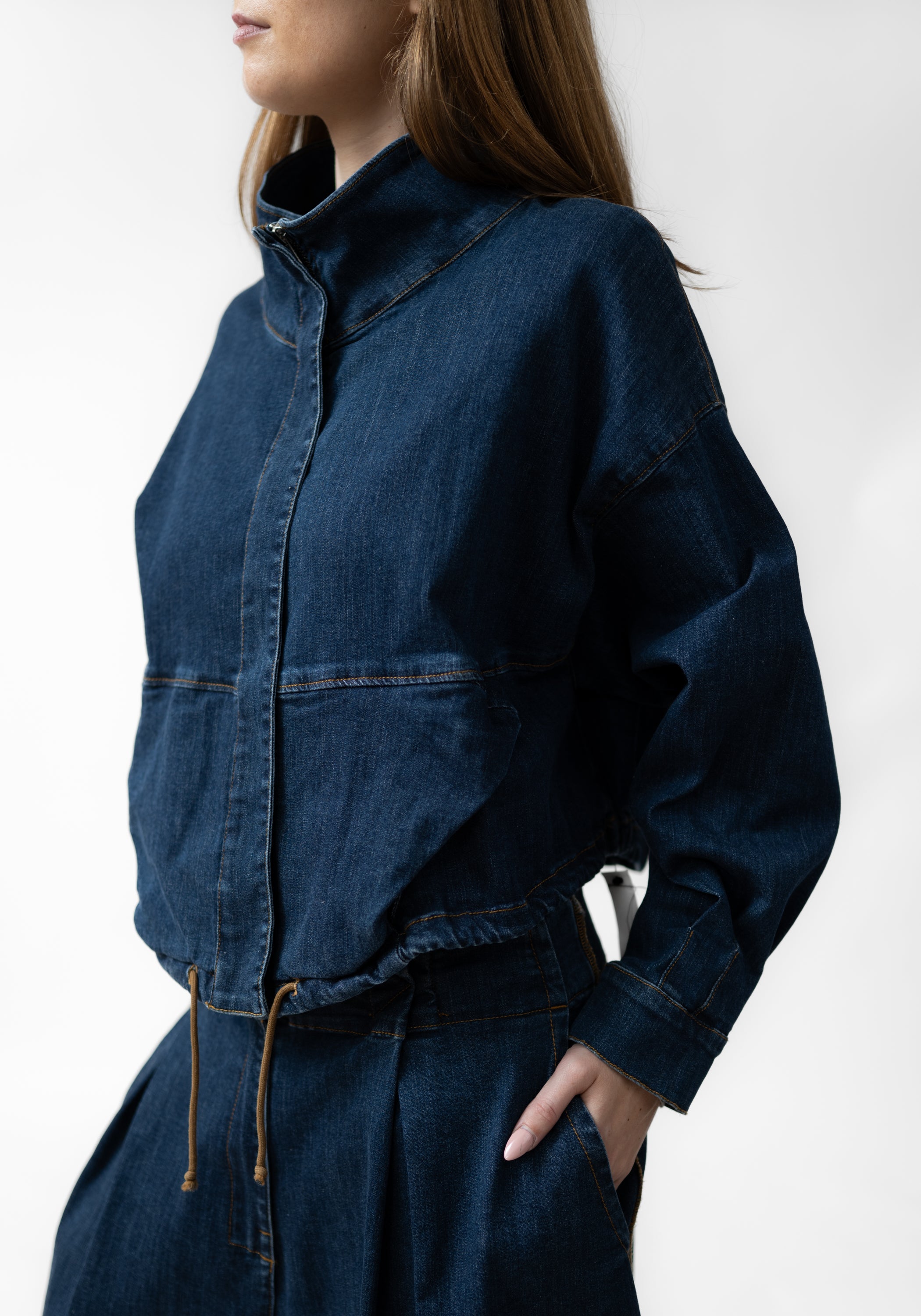 High Neck Cropped Denim Jacket - December Thieves