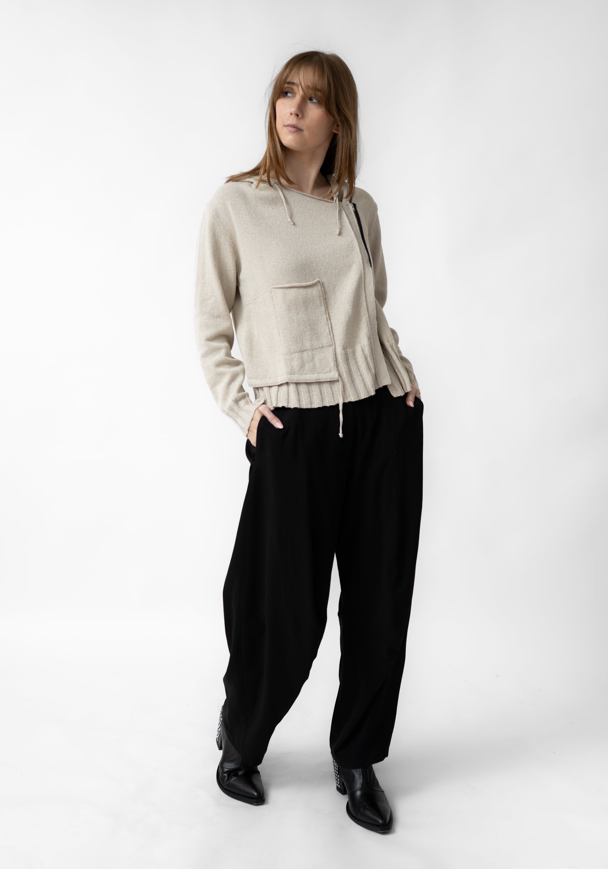 Asymmetric Zip Front Hooded Knit Cardigan - December Thieves