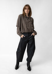 Coated Pleat Detail Tapered Leg Pants