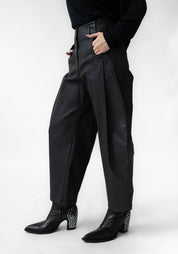 Coated Pleat Detail Tapered Leg Pants