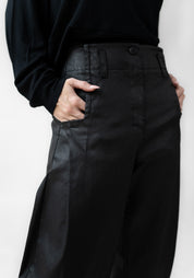 Coated Pleat Detail Tapered Leg Pants