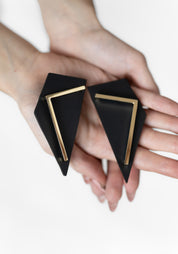 Leather and 22k Gold Plate L Bar Earrings