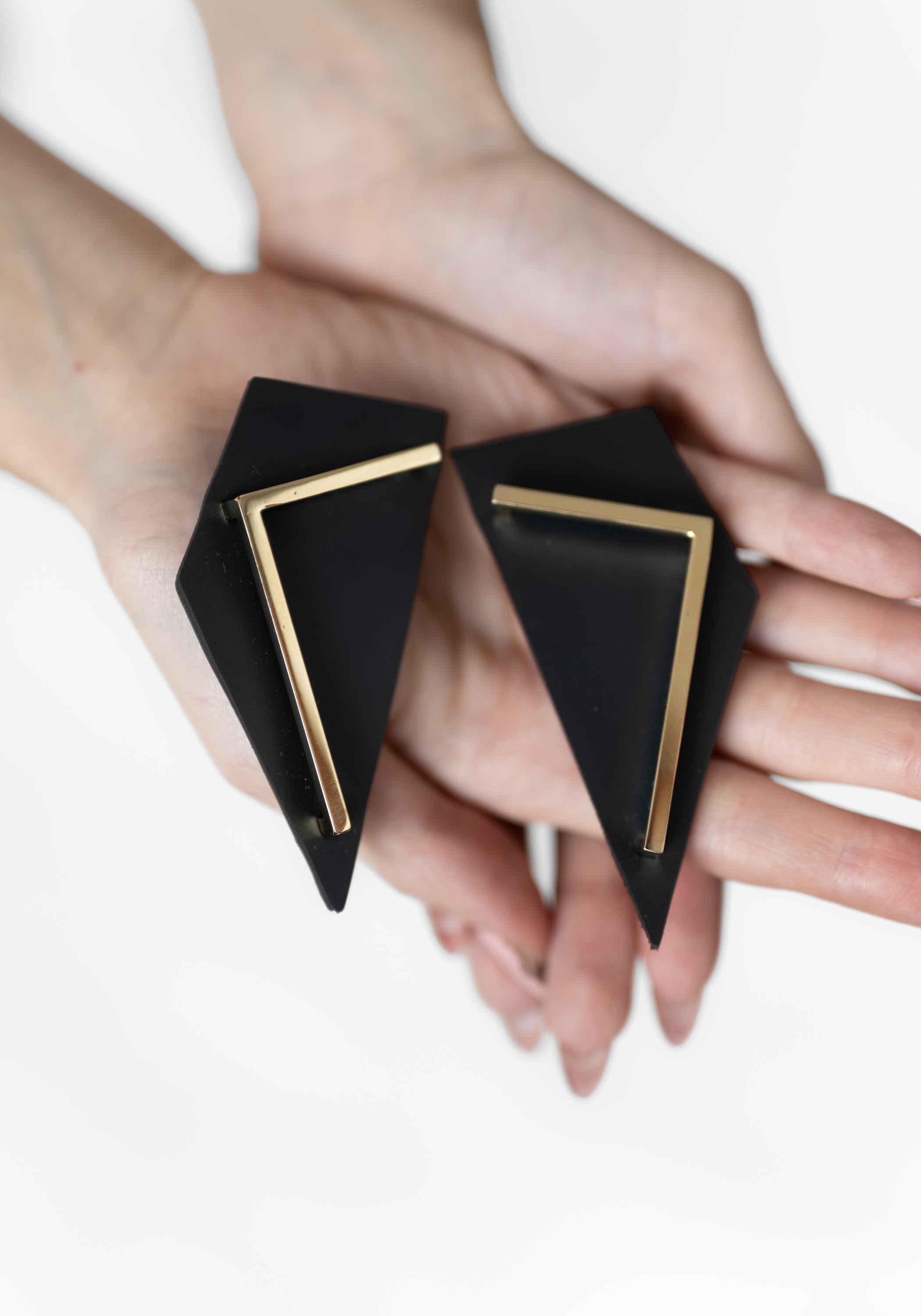 Leather and 22k Gold Plate L Bar Earrings