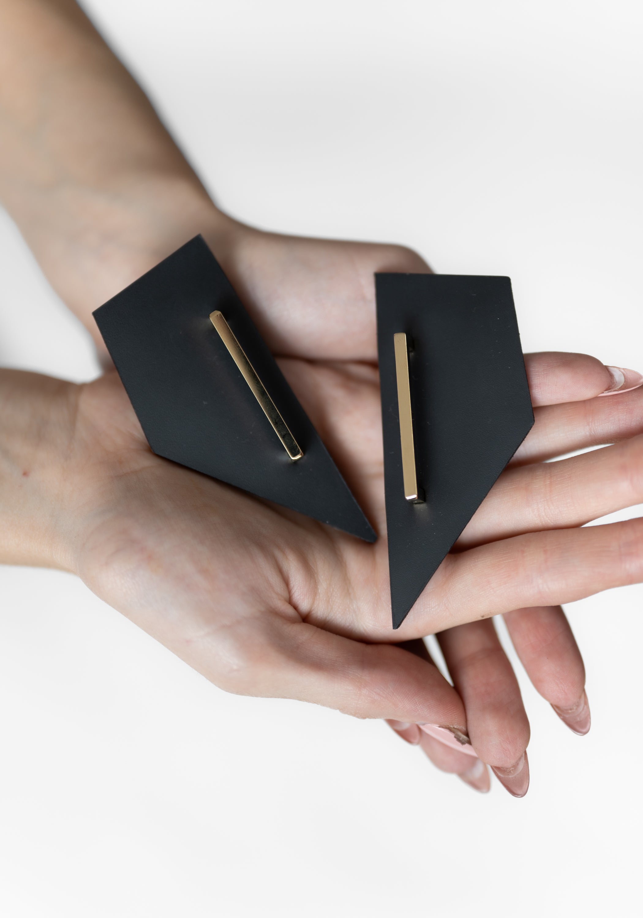 Leather and 22k Gold Plate I Bar Earrings