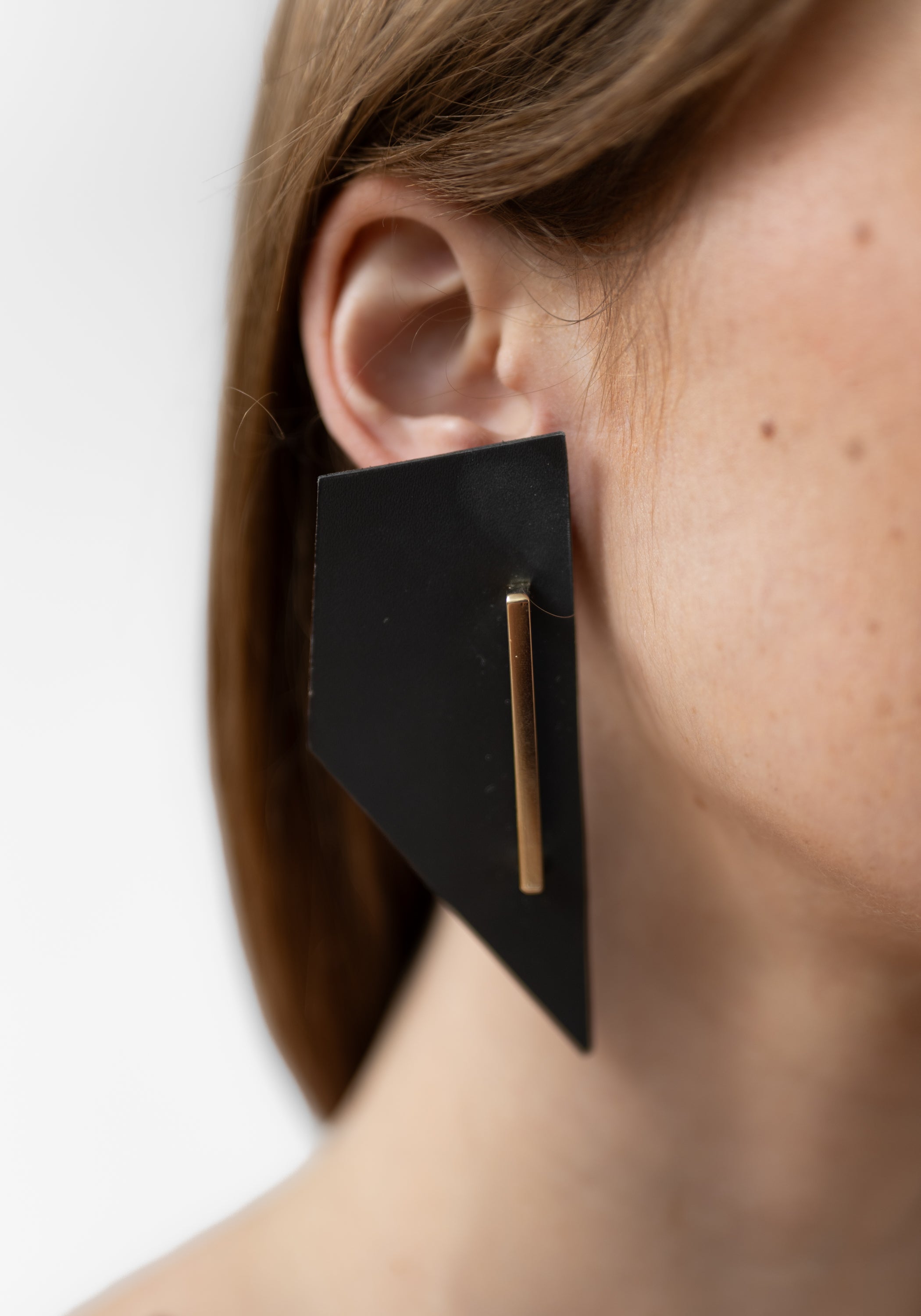 Leather and 22k Gold Plate I Bar Earrings