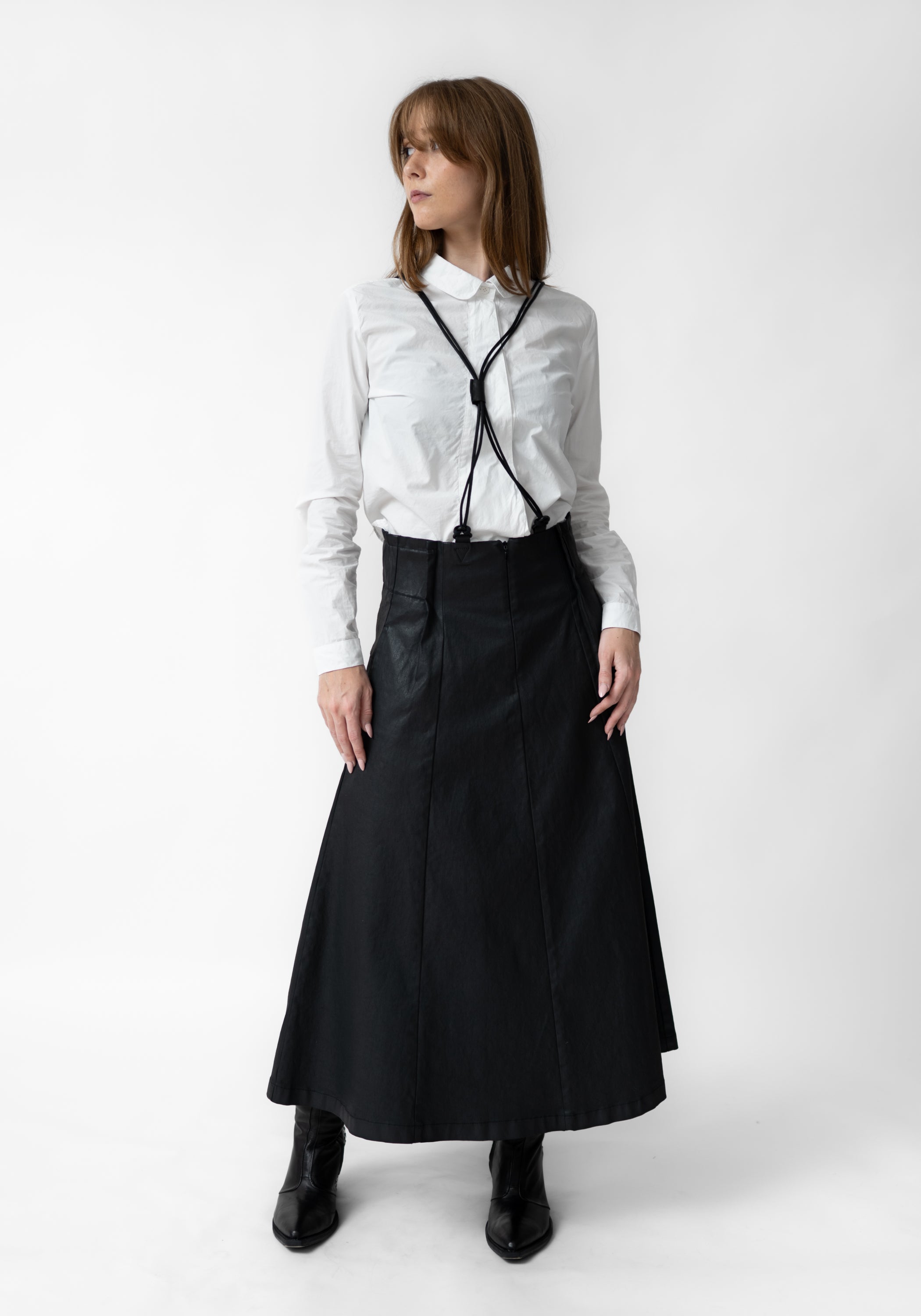 Coated High Waisted Maxi Skirt with Braces - December Thieves