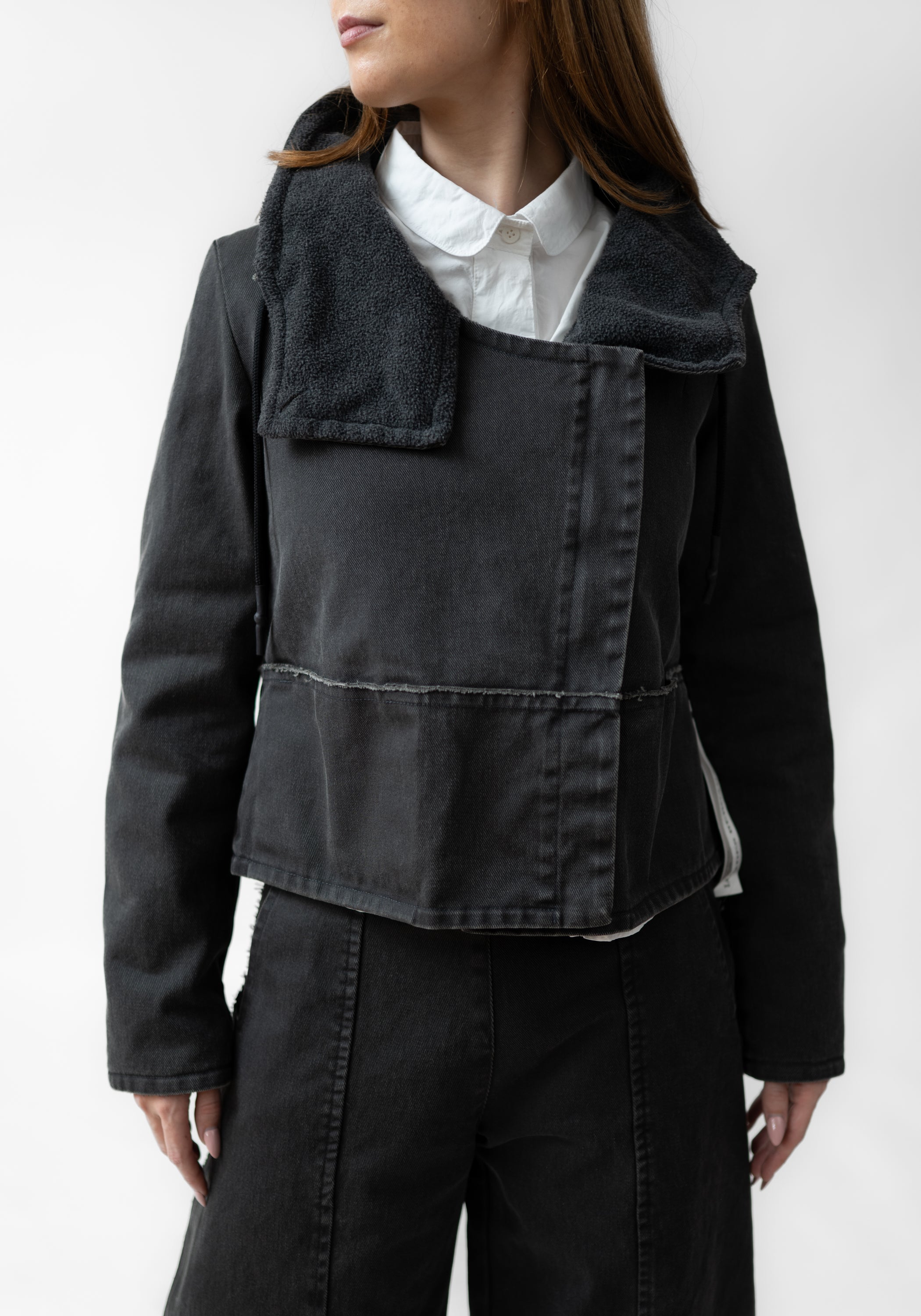 Hook And Eye Detail High Neck Denim Jacket - December Thieves