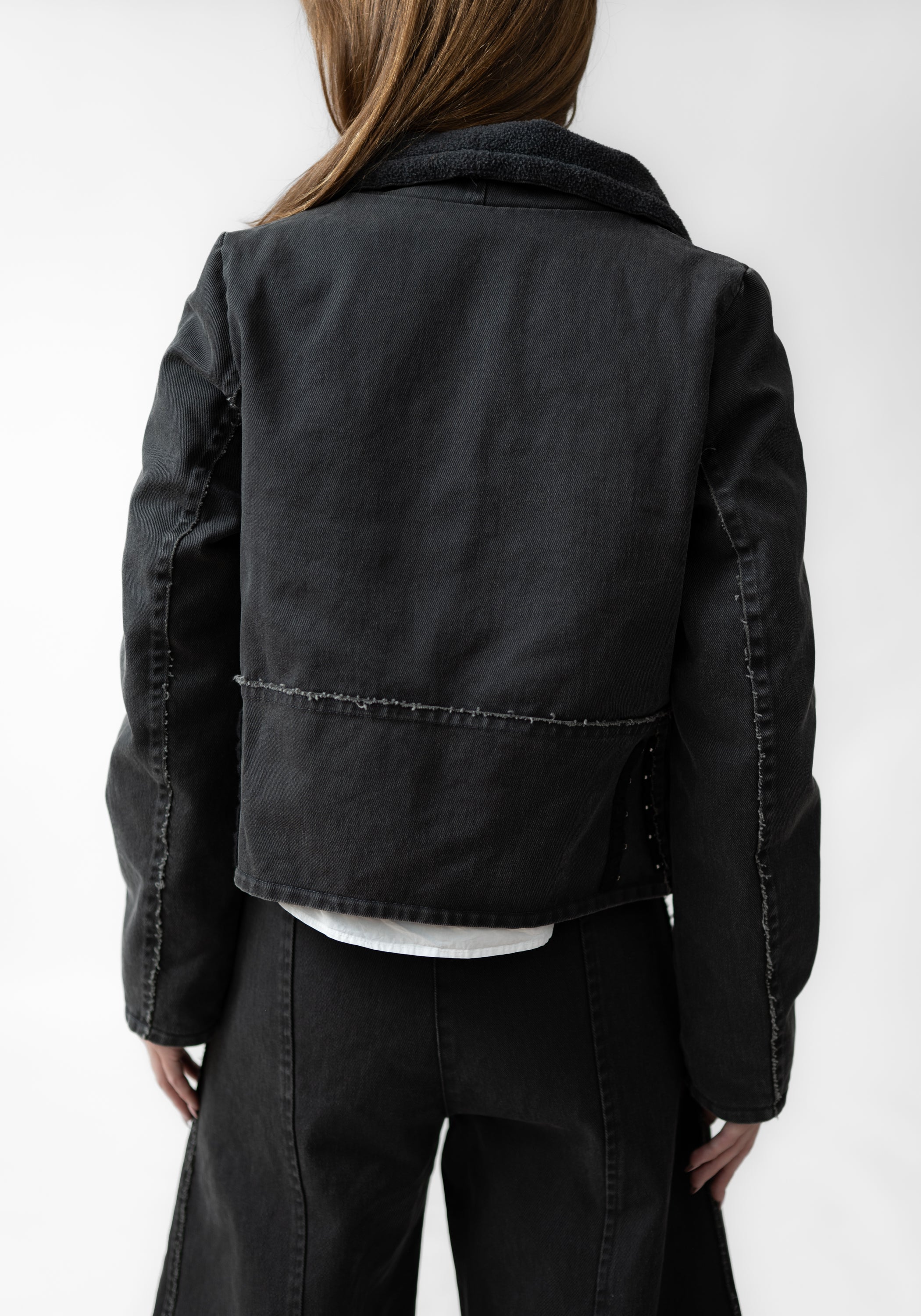 Hook And Eye Detail High Neck Denim Jacket - December Thieves