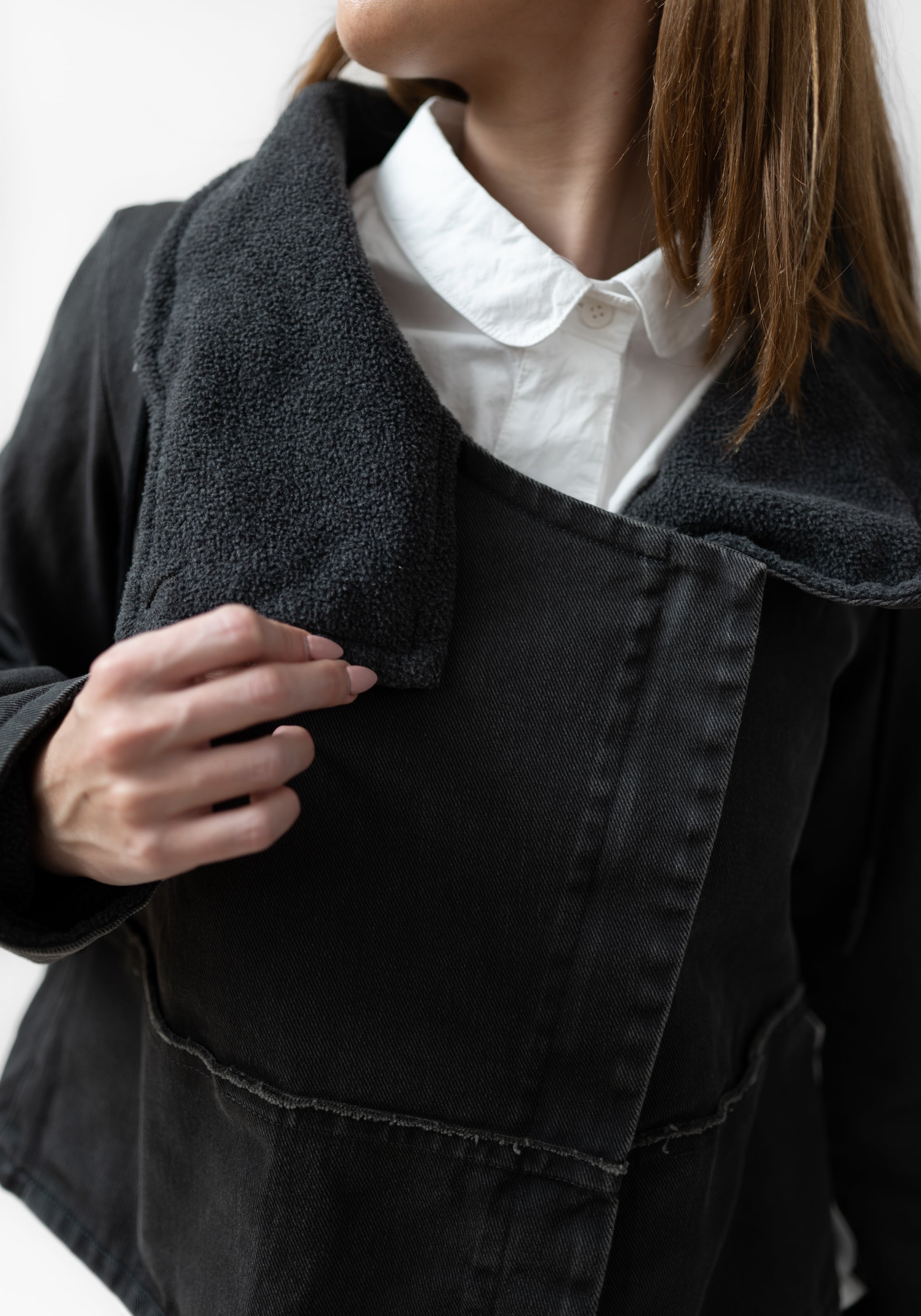 Hook And Eye Detail High Neck Denim Jacket - December Thieves