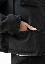 Hook And Eye Detail High Neck Denim Jacket - December Thieves