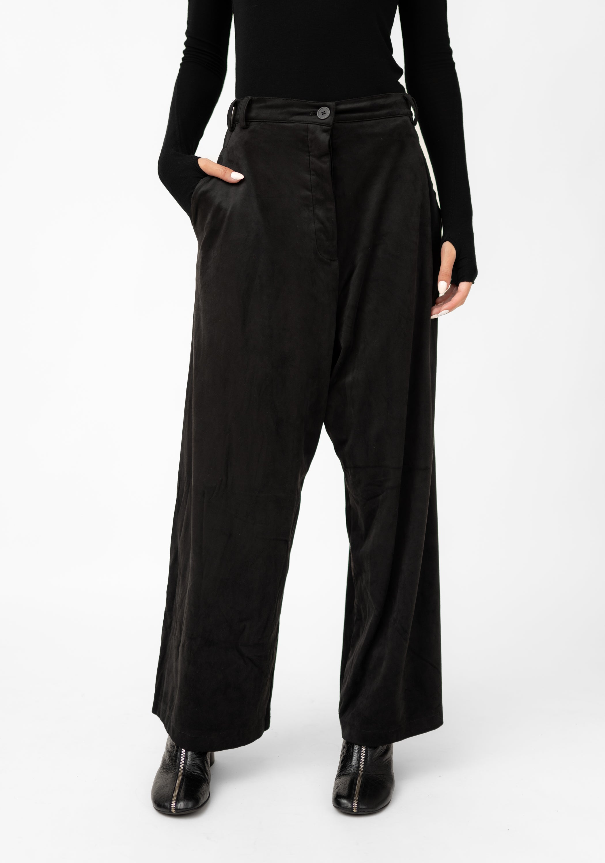 Faux Suede Drop Seat Straight Leg Pants - December Thieves