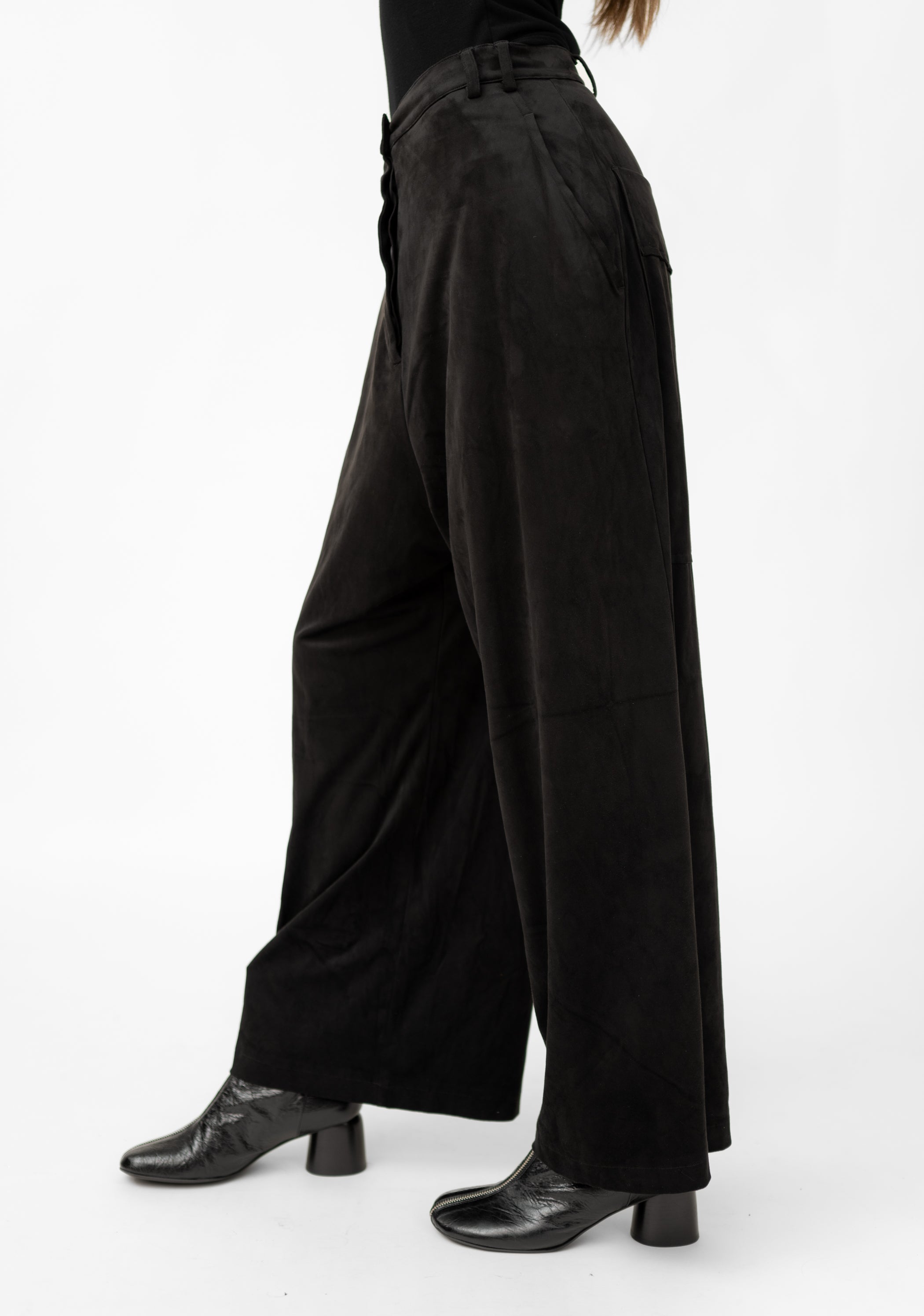 Faux Suede Drop Seat Straight Leg Pants - December Thieves