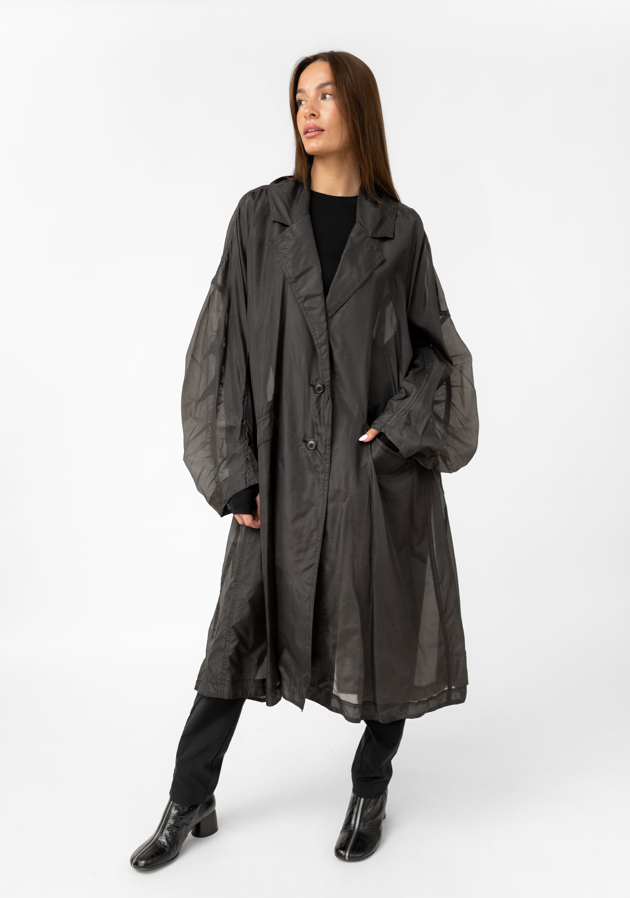Sheer Silk Gathered Sleeve Maxi Coat - December Thieves