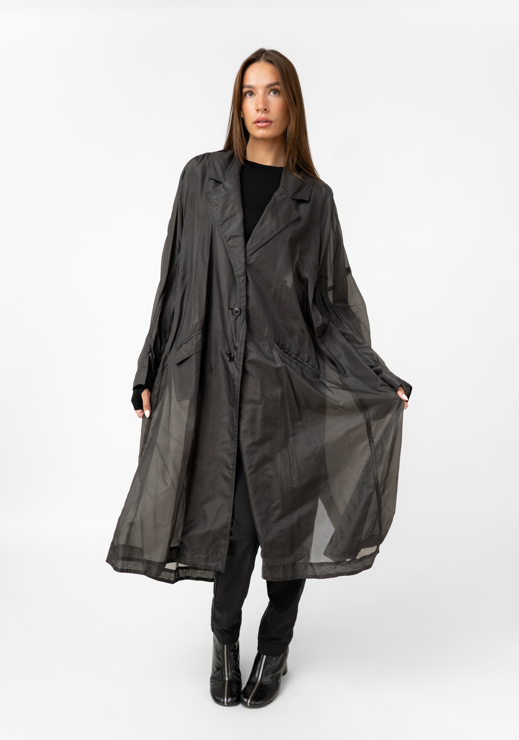 Sheer Silk Gathered Sleeve Maxi Coat - December Thieves