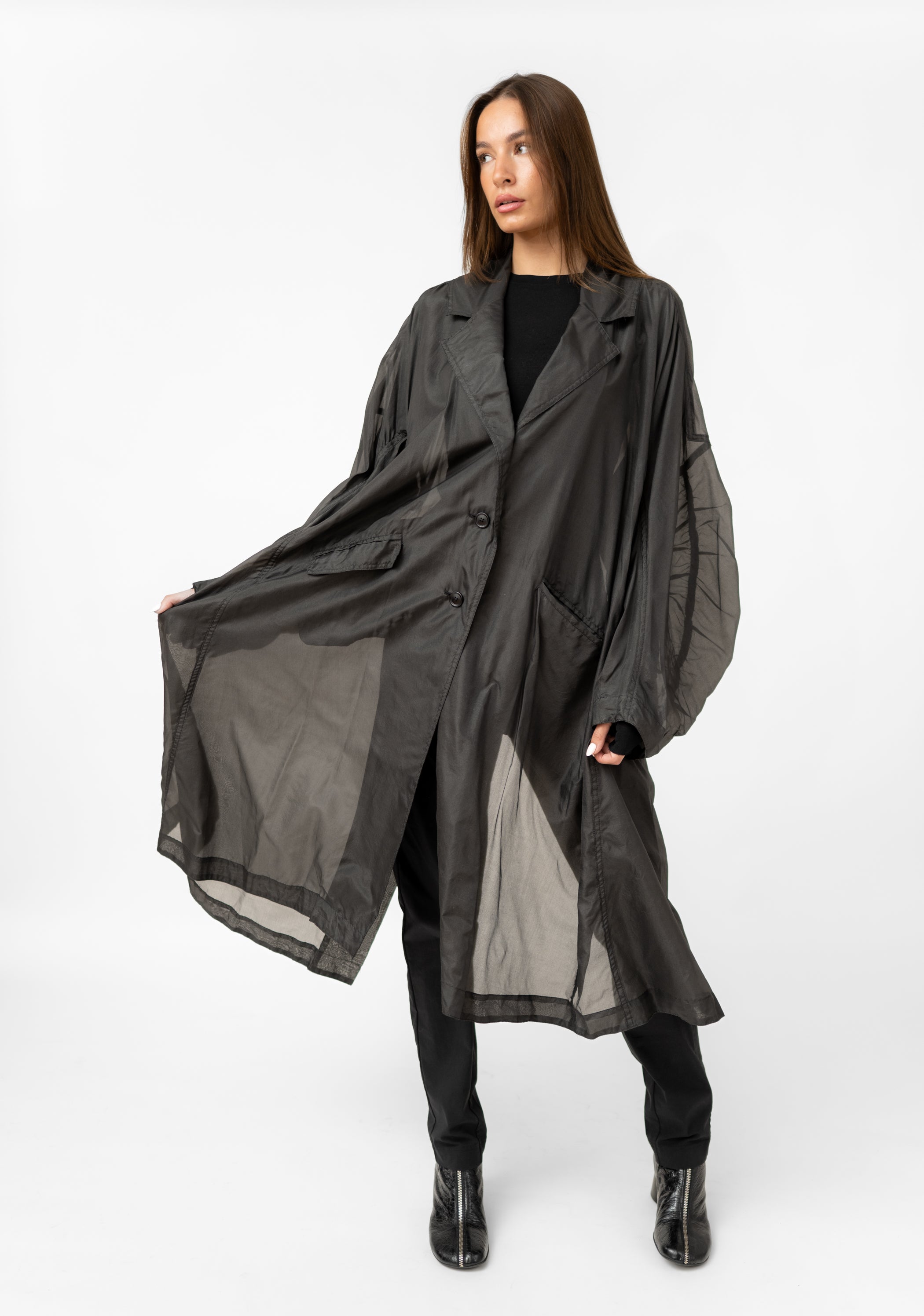 Sheer Silk Gathered Sleeve Maxi Coat - December Thieves