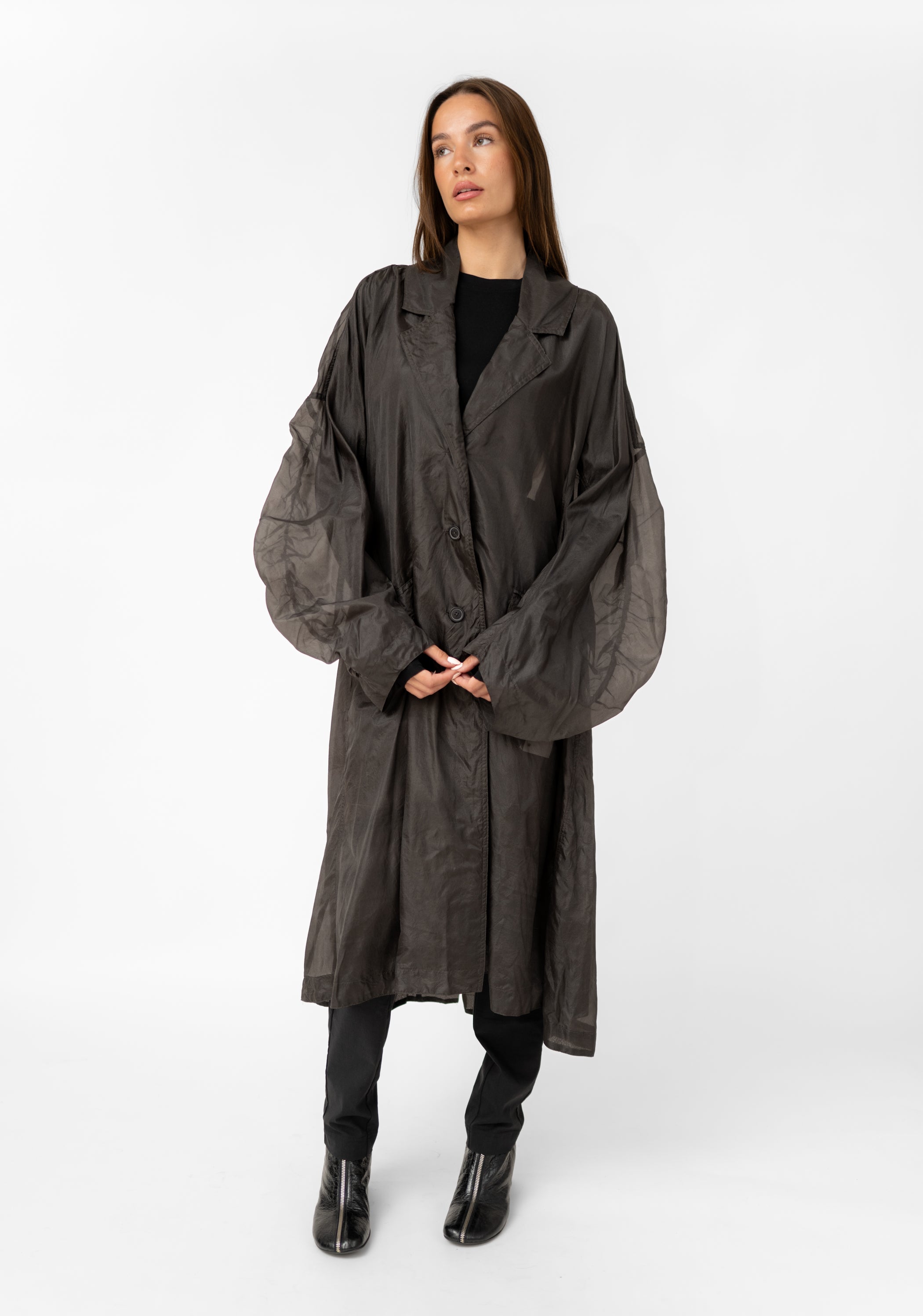 Sheer Silk Gathered Sleeve Maxi Coat - December Thieves