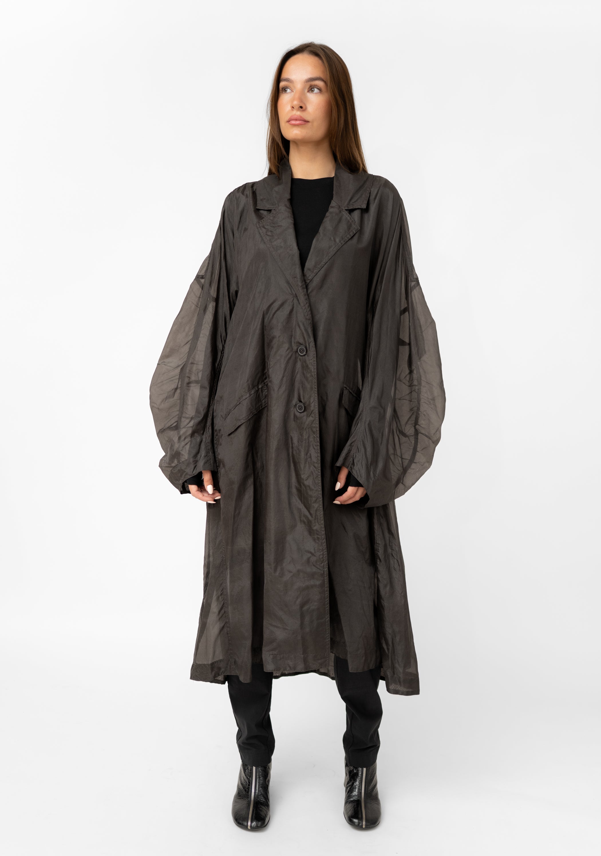 Sheer Silk Gathered Sleeve Maxi Coat - December Thieves