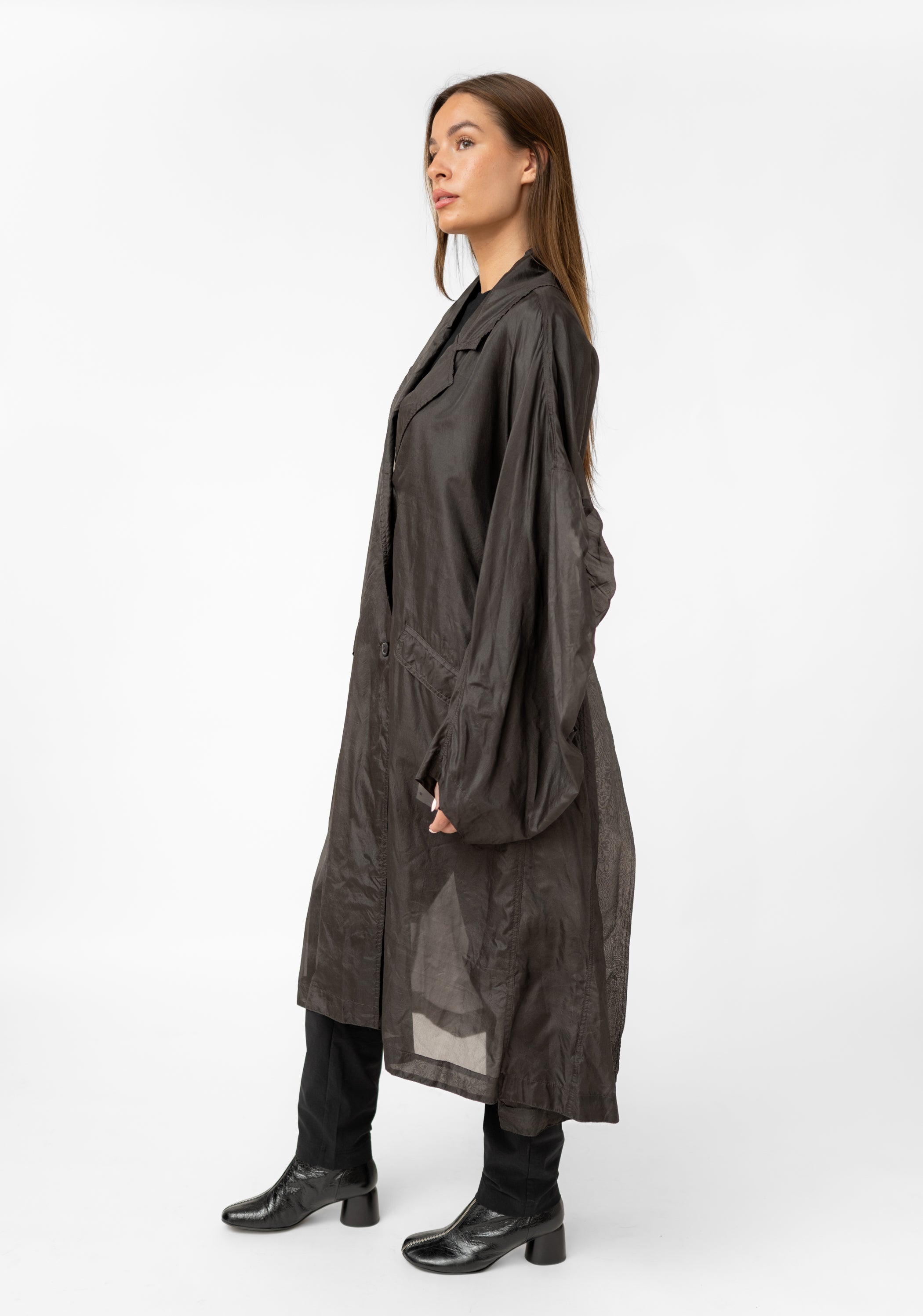 Sheer Silk Gathered Sleeve Maxi Coat - December Thieves